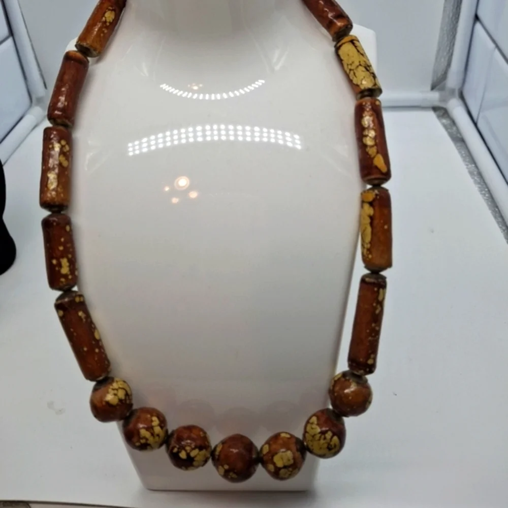 Wooden Brown Boho Bead Necklace - Picture 1 of 6